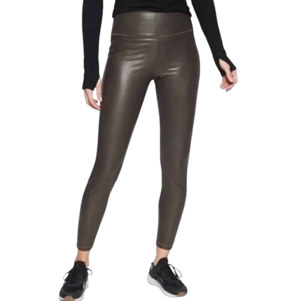Athleta All Over Gleam Tight Muted Brown Faux Leather Leggings Sz XS